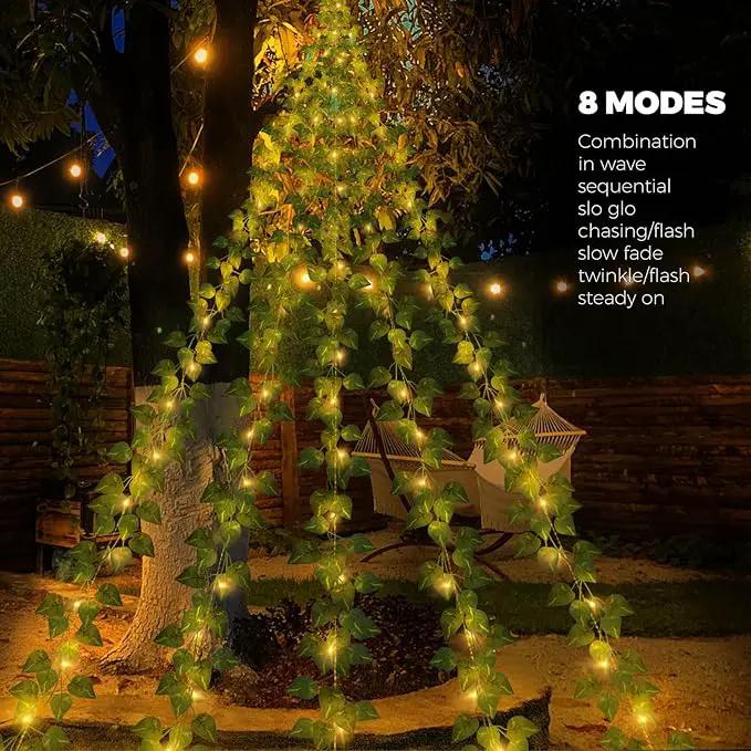 13.5FT*5 Branches Fake Vines with Fairy Lights, Solar Powered Ivy String Lights, 8 Modes Fake Plant Light, Waterproof Triangular Leaf Light for Eaves, Tree, Patio, Garden, Yard, Wedding Decoration by GreenHaven Gardens