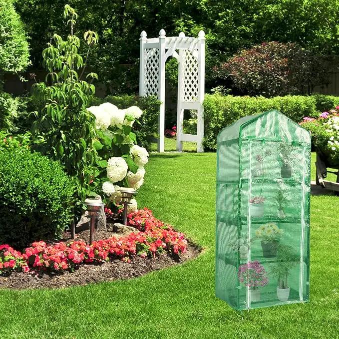 Oneness Mini 4-Tier Greenhouse, Indoor and Outdoor Reusable Portable Warm House with Green PVC Cover and Metal Shelf for Seeding in All Season, 29.5”W x 19.7”D x 62.2”H by GreenHaven Gardens