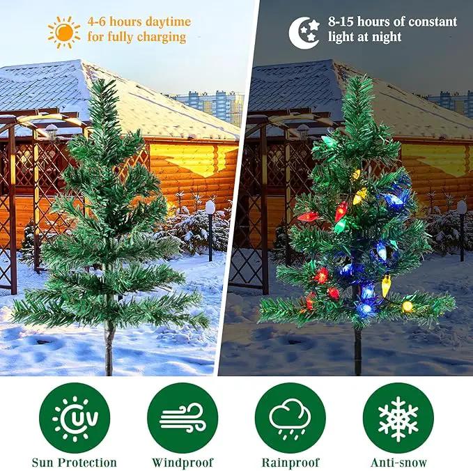 4 Pcs Solar Christmas Tree Outdoor Christmas Decorations 30 Inch Prelit Waterproof Xmas Tree Yard Stake Lights with 80 LED for Yard Pathway Cemetery Patio Christmas Garden Outside Decor by GreenHaven Gardens