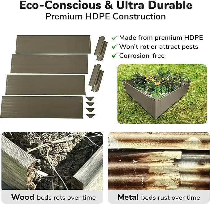 Raised Garden Bed - 4x4 ft Planter Box - Weathered Wood HDPE - No Tools Needed - DIY Kit for Urban Gardening, Flowers, Herbs & Vegetables - Made in The USA by GreenHaven Gardens