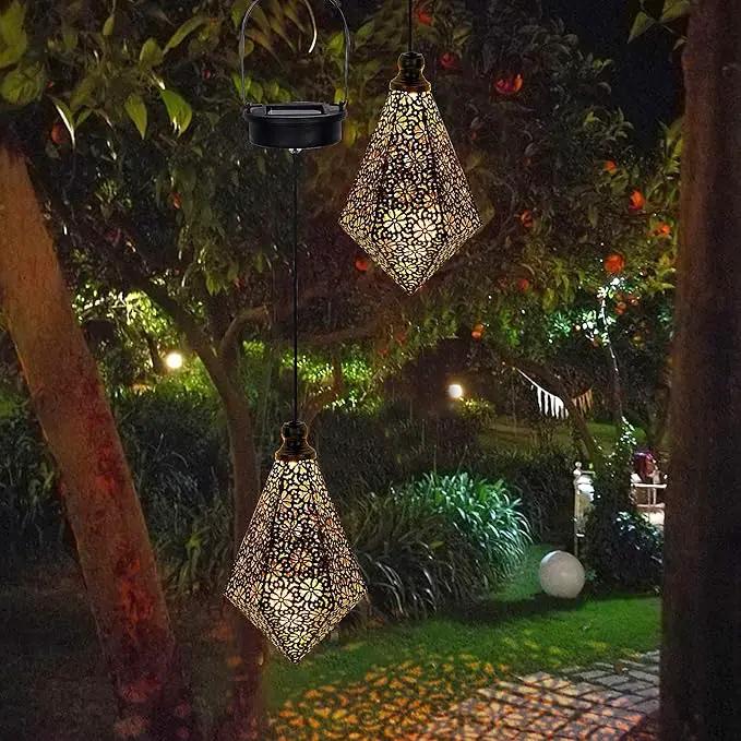 MAGGIFT 2 Pack Solar Hanging Lights, Solar Powered Retro Lantern with Handle, Warm White LED Christmas Garden Lights, Metal Diamond Shape Lamp Waterproof for Outdoor for Yard Tree Fence Patio by GreenHaven Gardens
