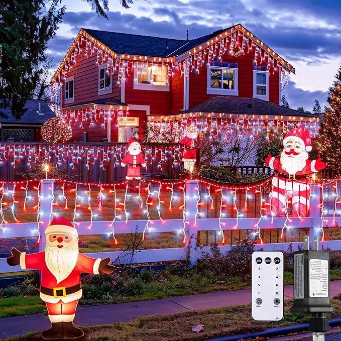 JMEXSUSS 38.8 Ft 400 LED Icicle Christmas Lights for Outside, 8 Modes Red and White Icicle String Lights Plug in with Remote, Christmas Lights Indoor Outdoor for Halloween Party Christmas Decoration by GreenHaven Gardens