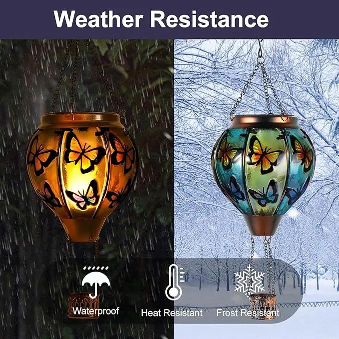 pearlstar Hot Air Balloon Solar Lantern with Flickering Flame Light Outdoor Solar Hanging Lights Waterproof for Garden Yard Farmhouse Patio Pathway Outside Decoration,Glass(Butterfly) by GreenHaven Gardens