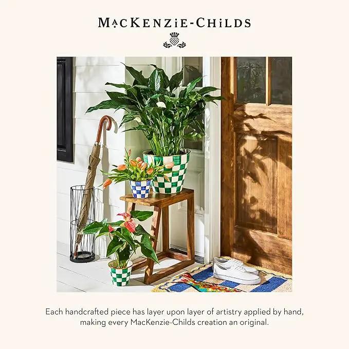 MACKENZIE-CHILDS Enamel Garden Pot, Decorative Pot for Plants, Outdoor Flowerpot Decor, Extra Large, Green-and-White Emerald Check by GreenHaven Gardens