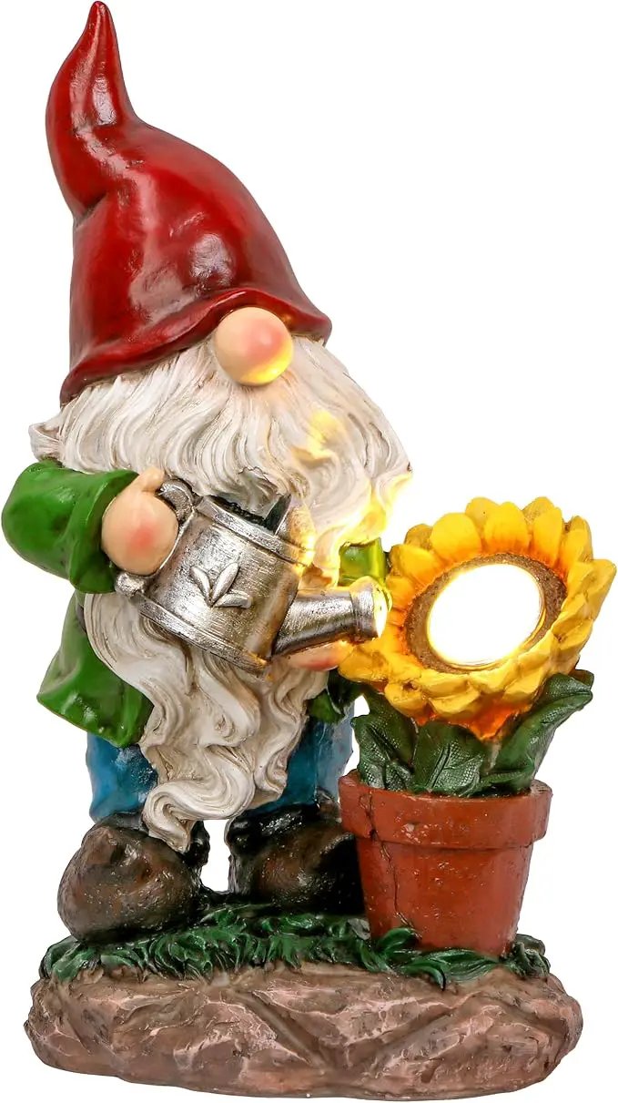 TERESA'S COLLECTIONS Sunflower Garden Gnomes Decorations for Yard with Solar Lights, Cute Resin Garden Sculptures & Statues for Outdoor Patio Lawn Ornaments,Ideal Gifts for Mom Women and Man, 11.4" by GreenHaven Gardens