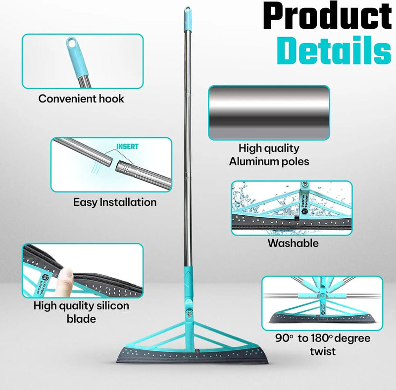 Magic Broom Squeegee Dog Pet Hair Remover, Rotatable, Height Adjustment - Silicone Broom Pet Hair Remover for All-Surfaces Hardwood Floors, Rugs, Tile, Glass, Liquid-Dirt with 50" Handle by GreenHaven Gardens