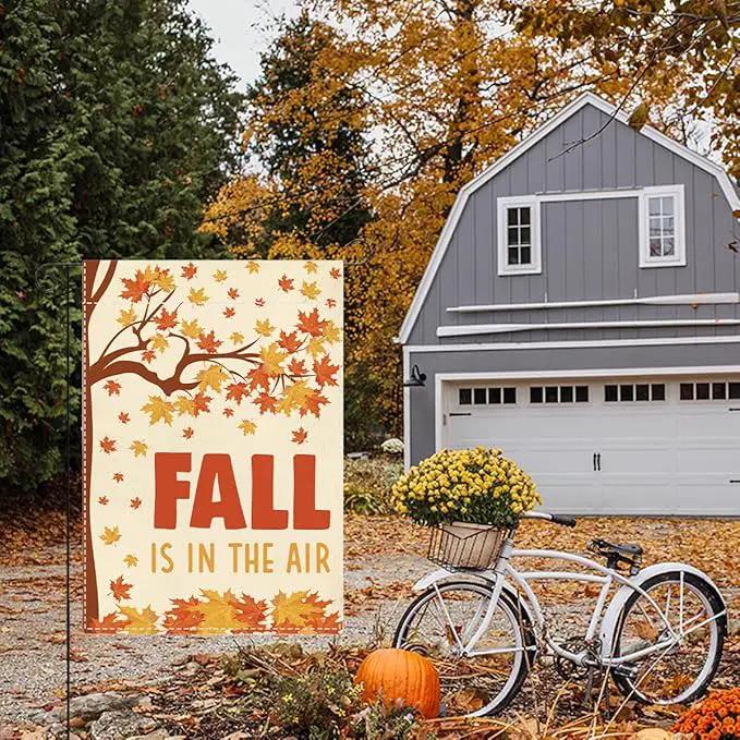 Fall Garden Flag Fall is in the Air Autumn Garden Flag 12x18 inch Double Sided Autumn Maple Leaves Flags Holiday Decorations for Yard Outdoor Home Porch (Flay 1808) by GreenHaven Gardens