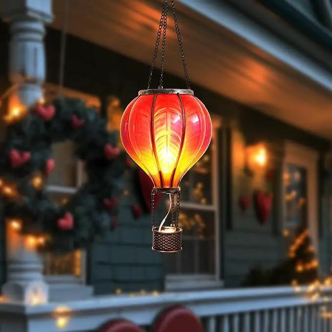 TERESA'S COLLECTIONS Hot Air Balloon Solar Lantern for Garden Decor ,Flickering Flame Hanging Solar Light for Outdoor ,Red Plastic Lamp for Yard Tree Gift for Mom by GreenHaven Gardens