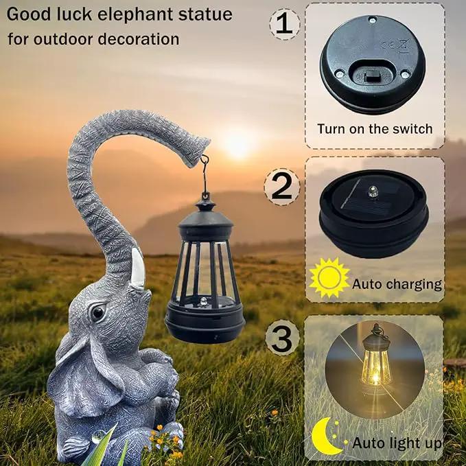 10.6 Inch Statue Elephant with Solar Outdoor Lights for Garden Decor，Lucky Present with Appeal for Birthdays(Man and Women and Family)，Unique Housewarming Presents and Yard Decor. (Gray) by GreenHaven Gardens