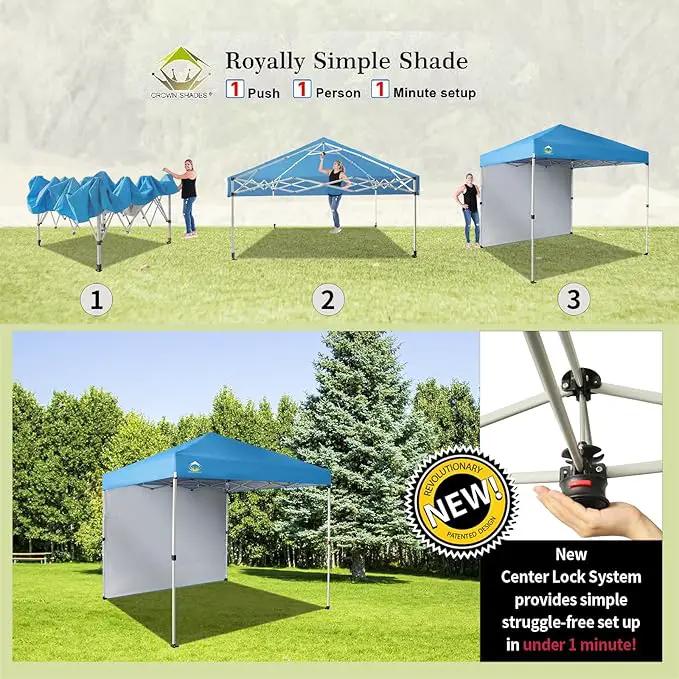 CROWN SHADES 8x8 Pop Up Canopy with 1 Side Wall - Beach Tent with One Push Setup - Outdoor Sun Shade for Events, Parties, Camping - Gazebo with STO-N-Go Cover Bag (Sky Blue) by GreenHaven Gardens