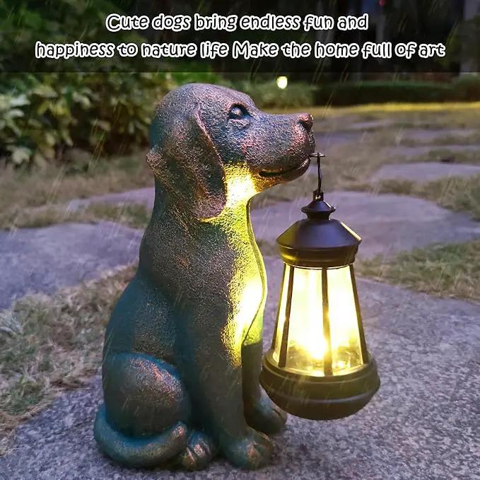 Dog Garden Statues with Solar Lantern Outdoor Decor-Dog Solar Figurines Lights Decorations for Patio Yard Lawn Ornaments-Gifts for Birthday Easter Housewarming by GreenHaven Gardens