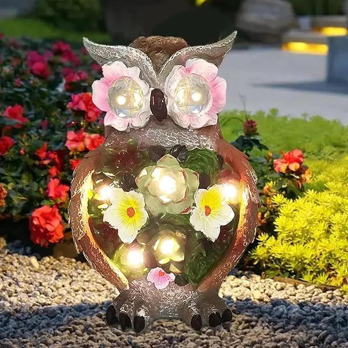 Owl Garden Statue,Solar Garden Statues with Flower LED Lights, Resin Owl Figurine for Lawn Patio Porch Yard Deco Gifts for Women/Mom/Grandma by GreenHaven Gardens