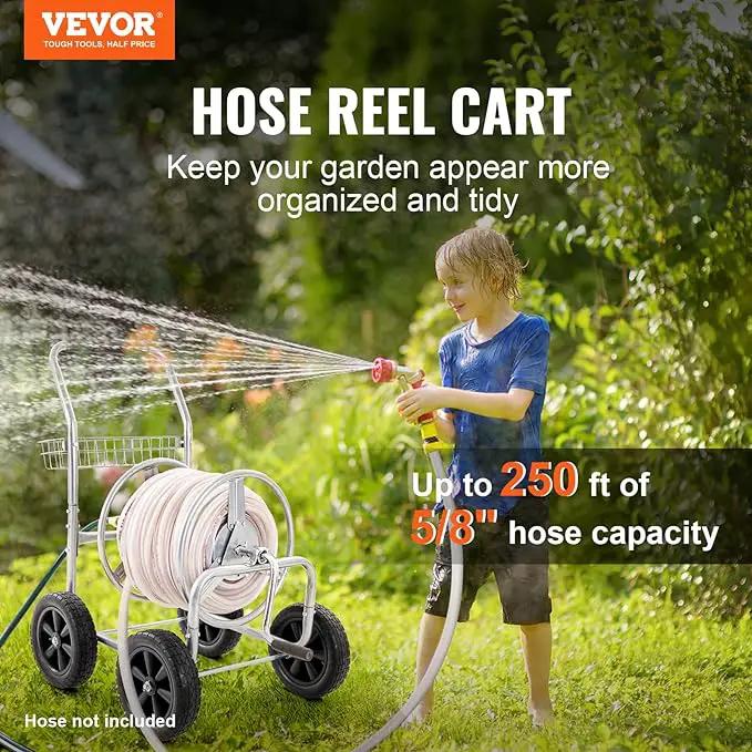 VEVOR Hose Reel Cart, Hold Up to 250 ft of 5/8’’ Hose, Garden Water Hose Carts Mobile Tools with 4 Wheels, Heavy Duty Powder-coated Steel Outdoor Planting with Storage Basket, for Garden, Yard, Lawn by GreenHaven Gardens