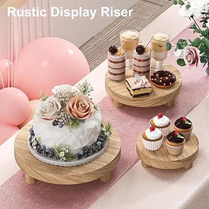 3 Pcs Wood Plant Stand Indoor Outdoor, Round Wood Riser for Decor 6/8/10" Wooden Stool Display Stand Flower Pot Holder Small Planter Tray Modern Potter Decorative for Desktop Counter Room (Natural) by GreenHaven Gardens