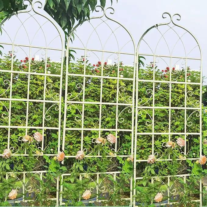 4 Pack Metal Garden Trellis for Climbing Plants Outdoor 86.7" H Cream White Garden Fence Rustproof Trellis Support Roses Flower Lawn, Off White by GreenHaven Gardens