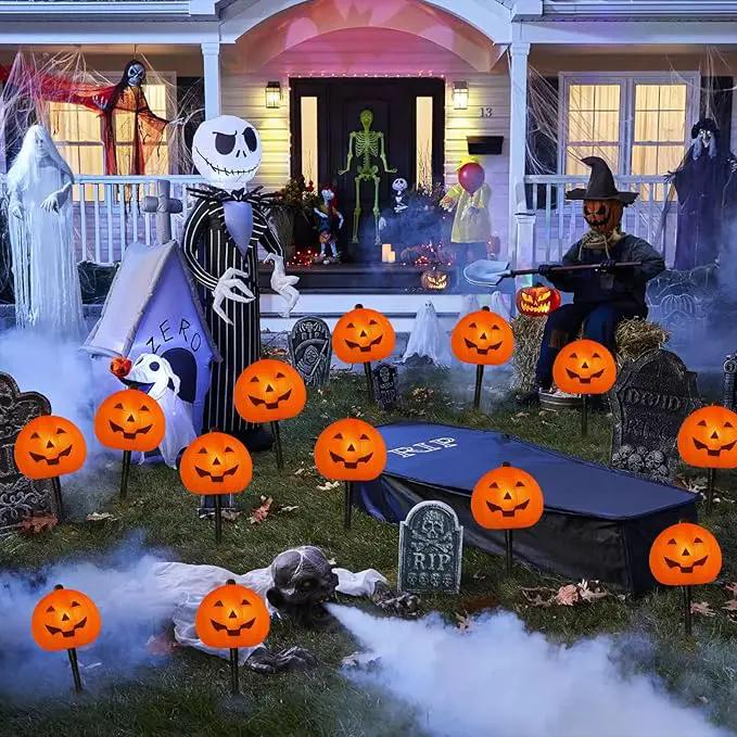 4 Pack Halloween Pumpkin Pathway Lights - 7Ft Outdoor Decorative String Lights with 4 Jack-O-Lantern Stake Lights for Halloween Yard, Garden, Walkway, Party and Lawn Decorations, Waterproof by GreenHaven Gardens
