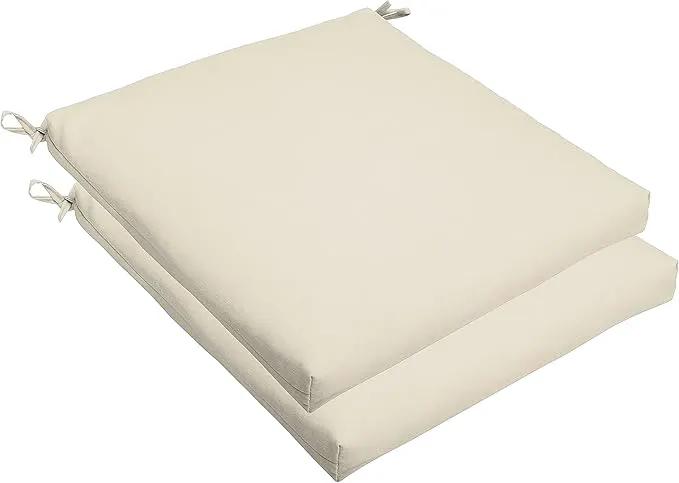 Sorra Home Sunbrella Bristol Square Chair Cushion (Set of 2) - Fade & Water Resistant, Outdoor & Indoor Patio Seat Cushion with Plush Foam - Canvas Natural (20" x 20" x 2.5") by GreenHaven Gardens