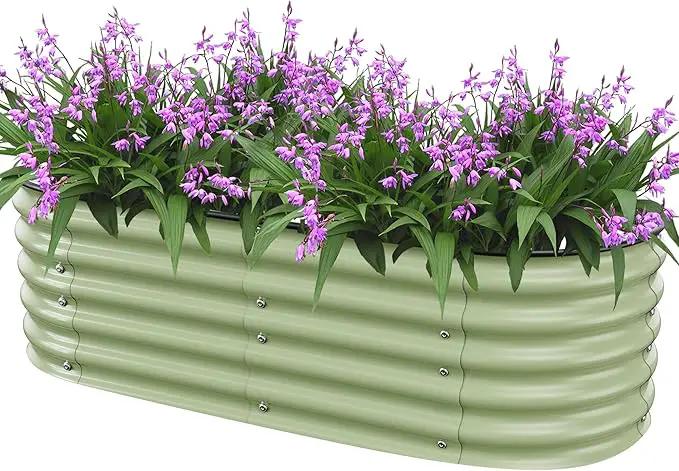 5x2x1.4 Ft Raised Garden Bed, Planter Box Outdoor with Rubber Edge Zinc-Aluminum-Magnesium Stainless Steel Durable Metal Garden Beds Kit for Vegetables, Flowers, Herbs and Succulents, Light Green by GreenHaven Gardens