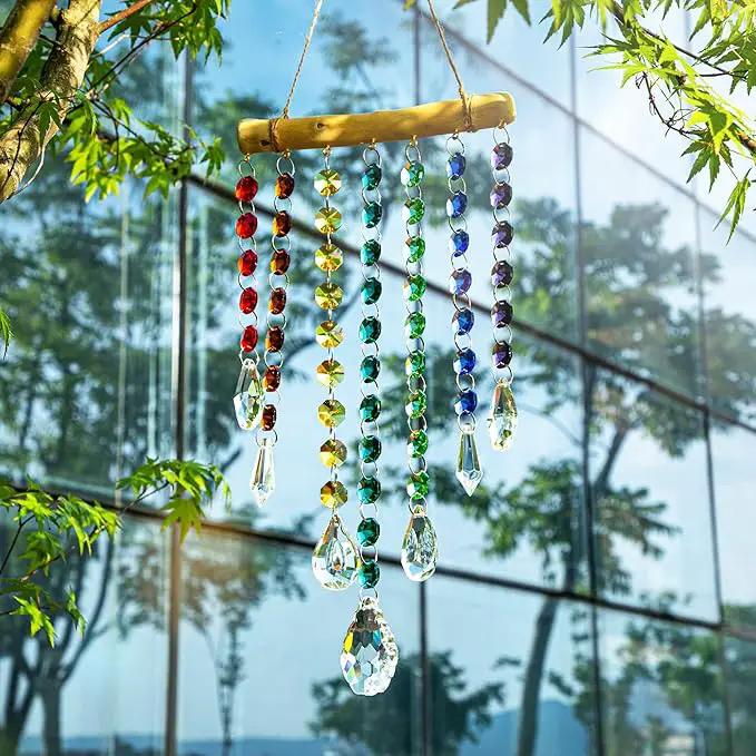 Hanging Crystal Prism Suncatcher Window Garden Decoration Ornament Rainbow Glass Beads Chain Pendant Crystal Wind Chimes by GreenHaven Gardens