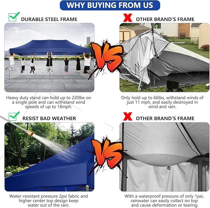 COBIZI 10x20 Pop up Canopy Heavy Duty Without Sidewalls, Easy Set-up Commercial Outdoor Party, 100% Waterproof Wedding Canopy Gazebo, 3 Height Adjustable with Wheeled Bag, Dark Blue by GreenHaven Gardens