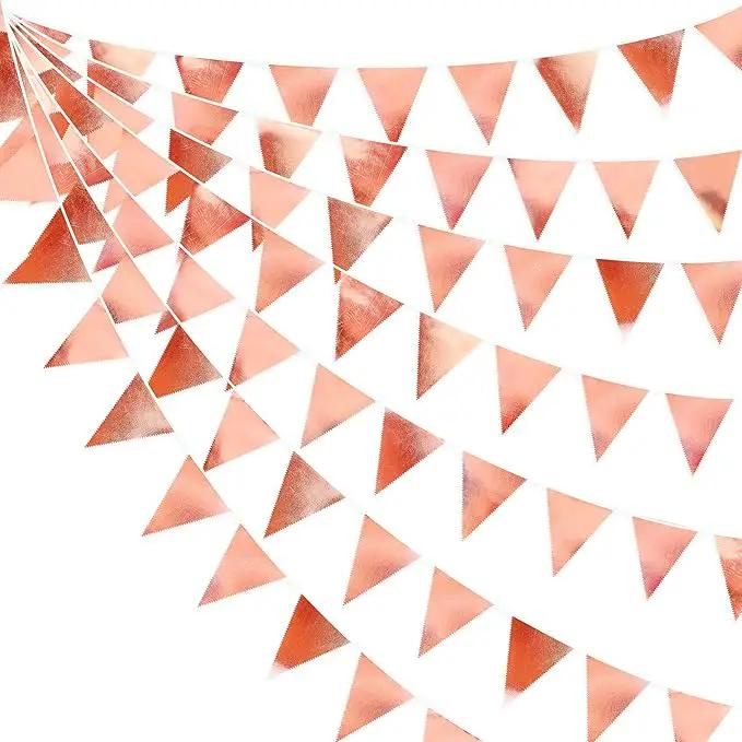 Rose Gold Party Decorations Metallic Fabric Triangle Pennant Banner Blush Pink Flag Bunting Garland for Wedding Birthday Anniversary Bridal Shower Engagement Graduation Hen Party Decorations Supplies by GreenHaven Gardens