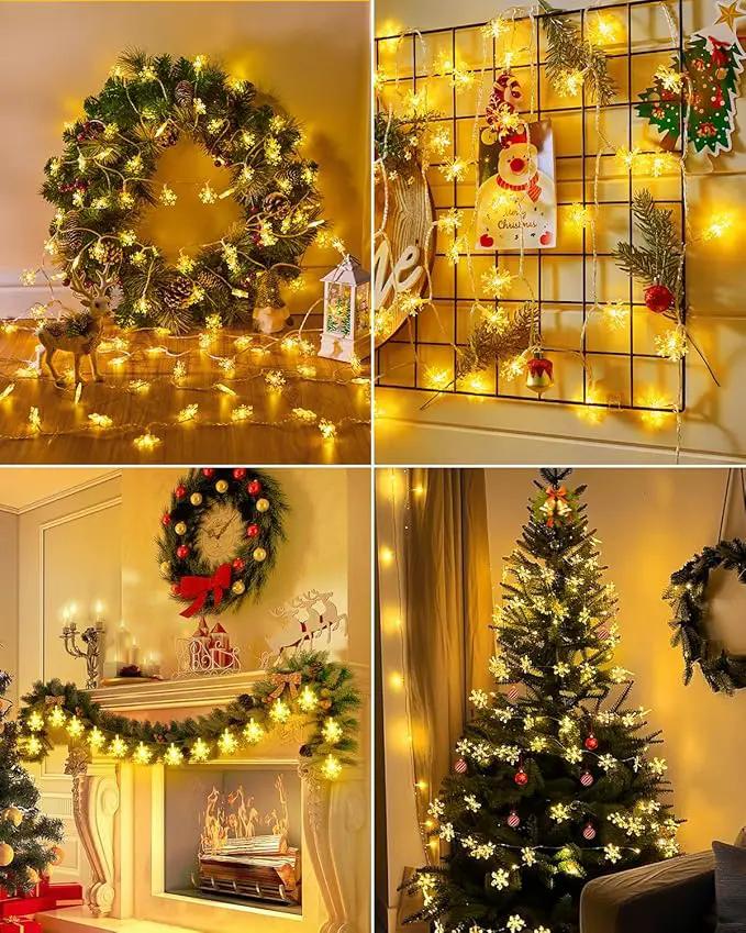 Brightown Solar Christmas Snowflake String Lights 50 LED 31 FT Outdoor Waterproof Snowflake Fairy Lights with 8 Lighting Modes for Christmas Party, Tree, Room, Garden, Patio, Yard, Home, Warm White by GreenHaven Gardens