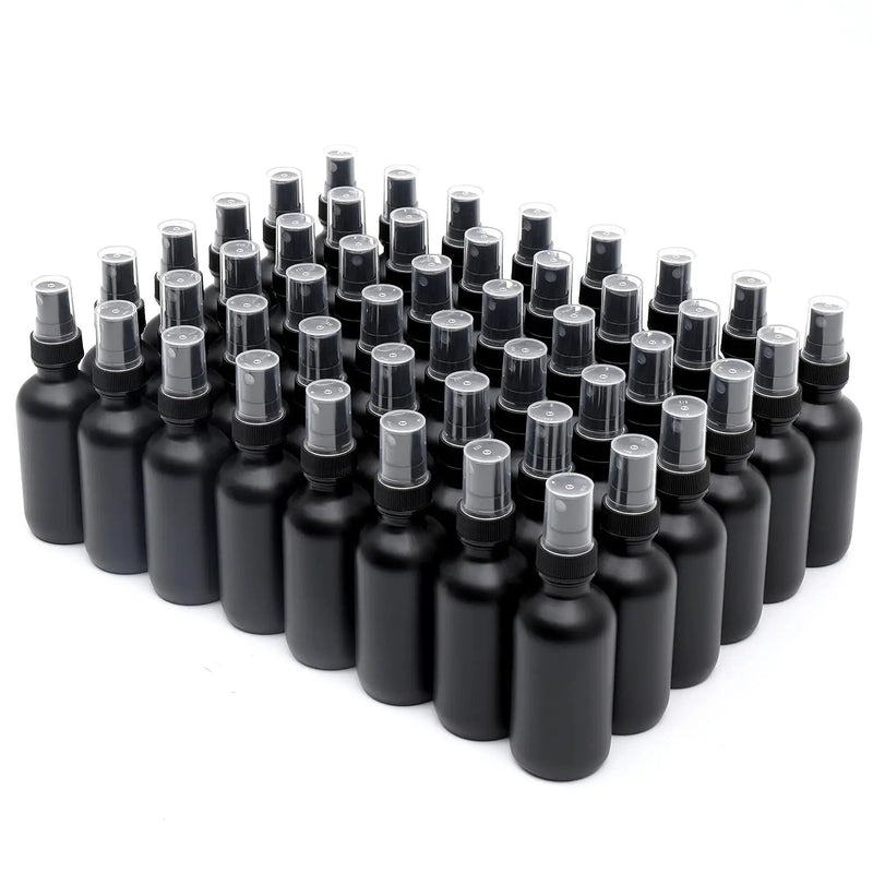 Frosted Black Glass Small Spray Bottle 2 oz 48 Packs,Fine Mist Sprayer Small Clear Bottles,Refillable Containers mini spray bottles for Cleaning Solutions and Skin Care (Frosted Black 48pcs) by GreenHaven Gardens