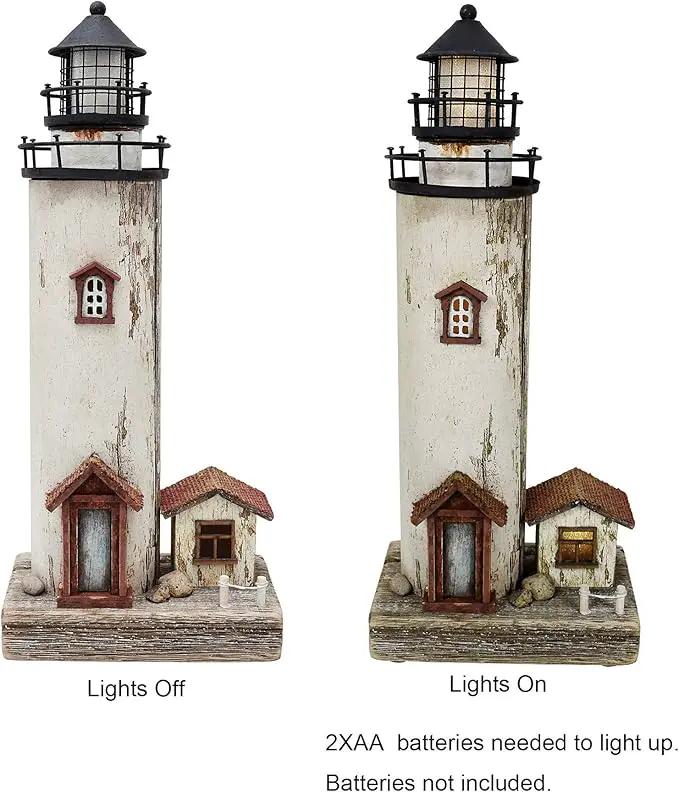 Wooden Lighthouse Decor with Light, Decorative Nautical Lighthouse Rustic Ocean Sea Beach Themed Lighthouse Decoration, Handcrafted Tabletop Nautical Themed Home Decor Bathroom Decor by GreenHaven Gardens