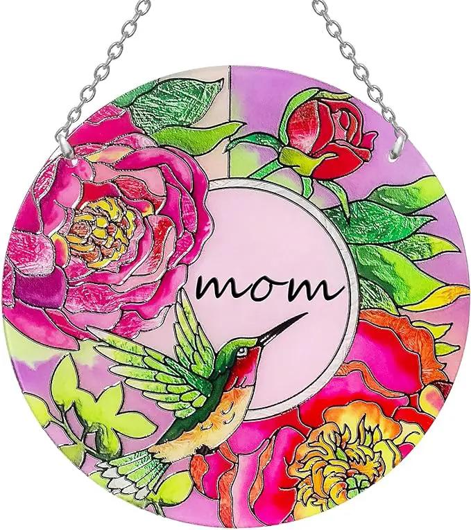 Hummingbird Gifts for Mom, Stained Glass Bird Window Hangings, Sun Catcher Ornament Hanging for Windows, Hummingbird Suncatcher for Women, Mother's Day Birthday Christmas (Suction Cup, 6in) by GreenHaven Gardens