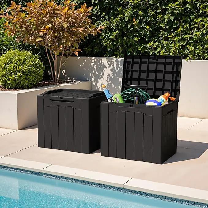 Greesum 31 Gallon Deck Box for Outside, All Weather Outdoor Storage Boxes for Patio Furniture Set, Package Delivery Box, Garden Tools, Black(Set of 2) by GreenHaven Gardens