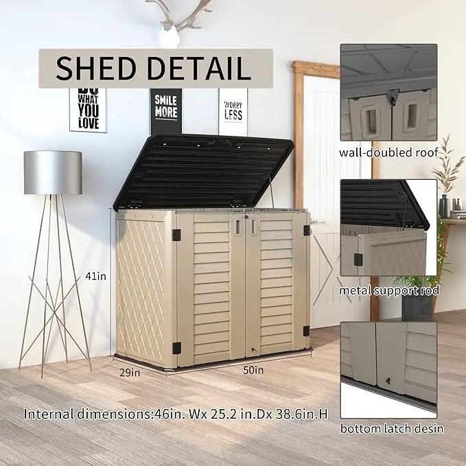 HOMSPARK Storage Shed Weather Resistance, Multi-Purpose Outdoor Storage Cabinet for Backyards and Patios, Horizontal Storage Shed for Lawnmower, Patio Accessories (Coffee, Large - 26 cu.ft) by GreenHaven Gardens