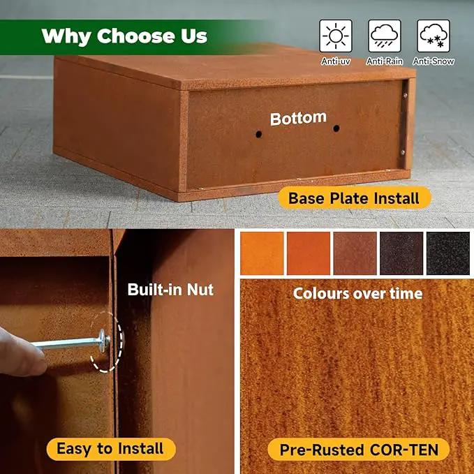 Corten Steel Metallic Heavy Planter for Outdoor Plants 24"x10"x24" Metal Planter Spliced Flower Pot with Partitions for Outside,Indoor,Garden (Corten, 24 * 10 * 24) by GreenHaven Gardens