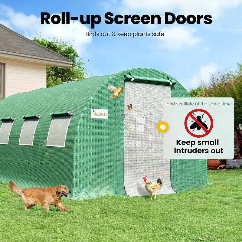 KING BIRD Premium 20x10x6.6FT Greenhouse for Outdoors, Large Walk-in Heavy Duty Galvanized Steel Frame, Mesh Door Screen Window Upgraded Zipper Tunnel Hoop for Garden Plant Winter, Green by GreenHaven Gardens