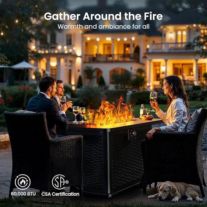 Ciays 43-Inch Rectangular Propane Fire Pit with 60,000 BTU Output, Gas with Cover and Rocks, Table CSA-Certified 2 in 1Table Gatherings Parties with 304 Stainless Steel H-Burner by GreenHaven Gardens