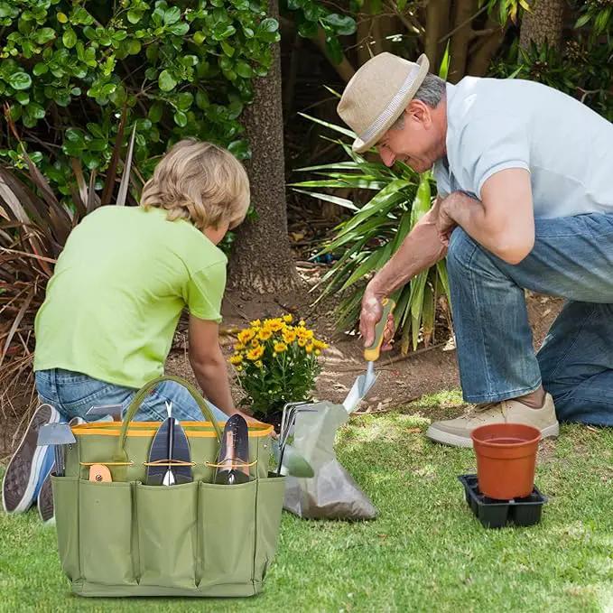 Garden Tool Set, WisaKey 9 Piece Stainless Steel Heavy Duty Gardening Hand Tools with Handle, Durable Garden Tool Bag, Gardening Gifts for Women and Men White Elephant Gifts by GreenHaven Gardens
