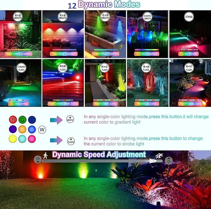 CLY Solar 6 in 1 RGB Spotlights Outdoor Garden, 10 Colors 12 Modes Solar Garden Floodlight Landscape Spotlights IP66 Waterproof 59.06ft Cable Spike Light for Lawn, Patio, Balcony by GreenHaven Gardens
