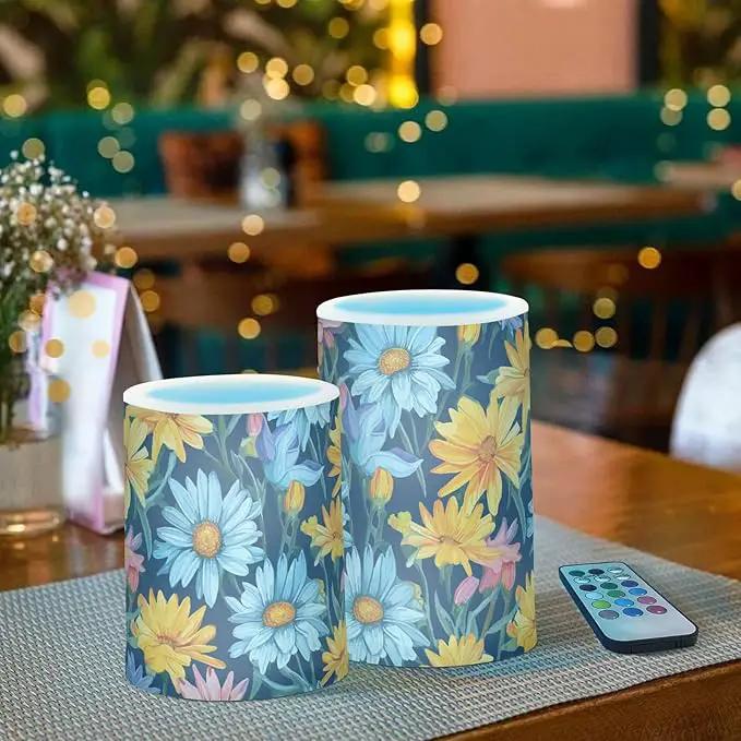 Flickering Flameless Candles, Daisy Flowers Botanical LED Candles with Remote Timer, Set of 2 Battery Operated Candle for Valentine Wedding Birthday by GreenHaven Gardens