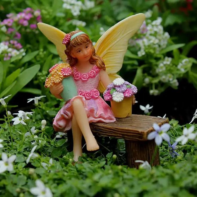 Fairy Garden Accessories Outdoor - Fairy Garden Kit with Fairies for Fairy Garden - Miniatures for an Outdoor Garden, a Fairy Tree Swing, Figurines & Puppy by GreenHaven Gardens