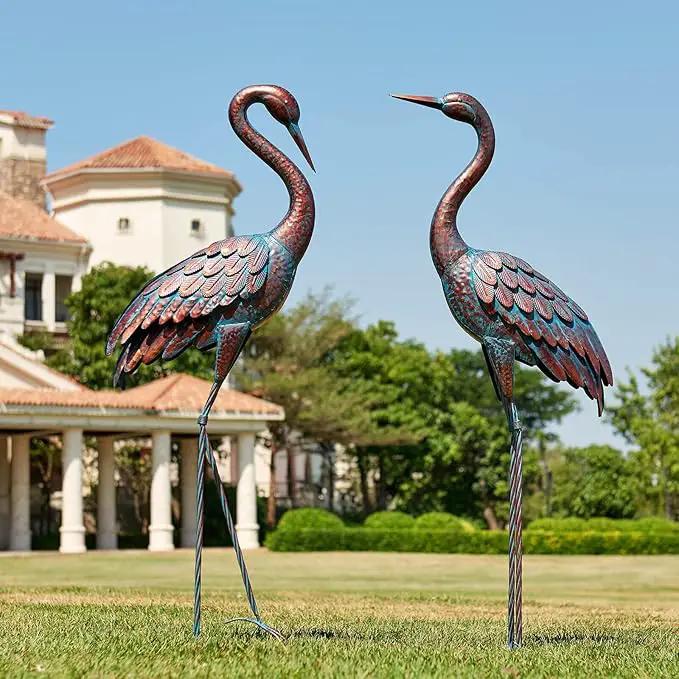 Kircust Garden Crane Statues Patina Heron Decoy, Standing Metal Crane Sculptures Bird Yard Art for Outdoor Decor, 47-48 Inch, Set of 2 by GreenHaven Gardens