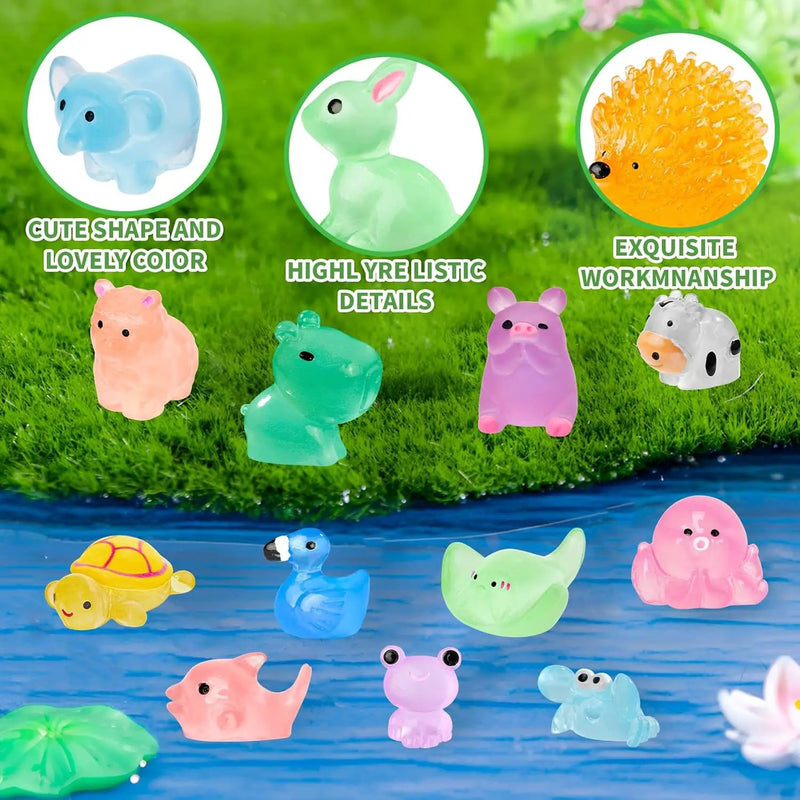 240 Pcs Luminous Mini Resin Animals 30 Styles Miniatures Animal Figurines Glow in the Dark Tiny Little Animals Figures to Hide for DIY Fairy Garden Micro Landscape Dollhouse Aquarium Party Decor by GreenHaven Gardens