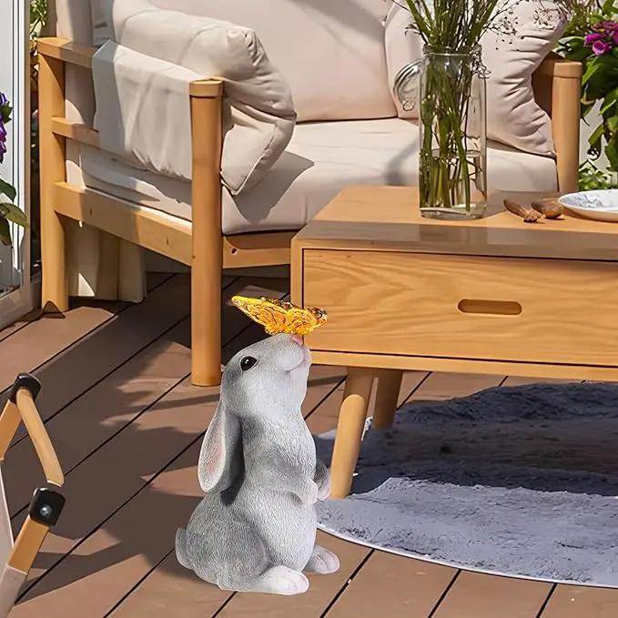 Bunny Outdoor Decor, Solar Rabbit Garden Statue, Cute Easter Gift Outside Lawn Ornaments for Patio Clearance Yard Porch, Housewarming Gift to Mom Women Birthday Mother's Day by GreenHaven Gardens