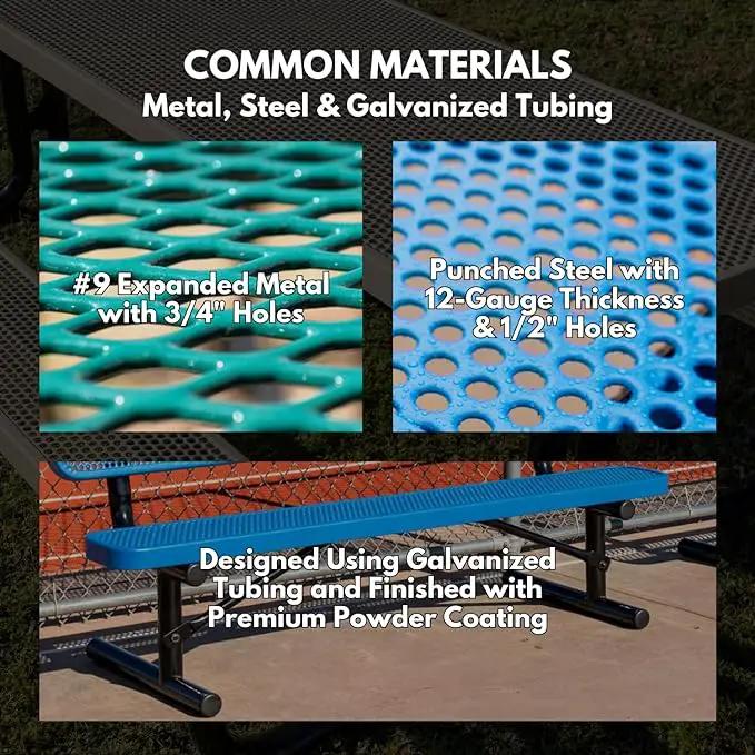Heavy-Duty Outdoor Bench Thermoplastic Coated, Expanded Metal, Commercial-Grade Seating, Made in America (Surface Without Back, 6 Ft, Textured Light Blue) by GreenHaven Gardens