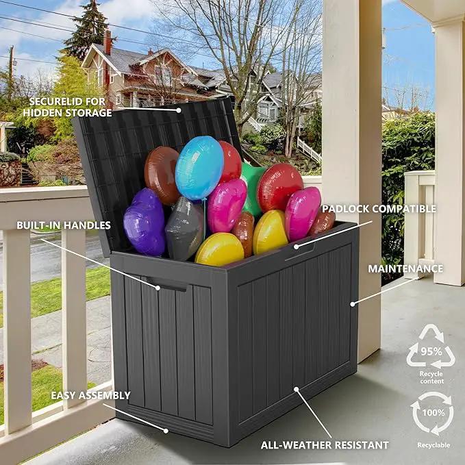 45 Gallon Waterproof Outdoor Storage Box,Resin Deck Box,Lockable Outside Storage Box Container for Patio Furniure,Garden,Tools (45 Gallon,Black) by GreenHaven Gardens
