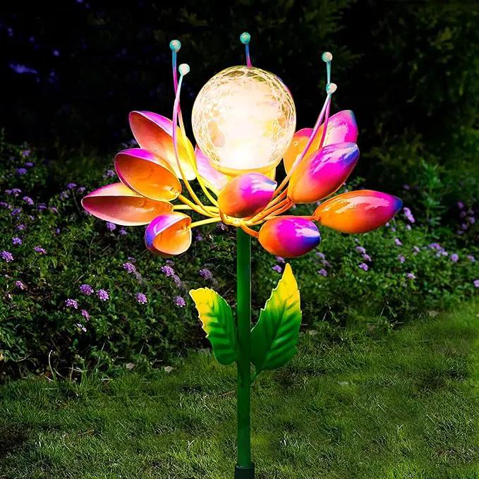 Metal Flower Solar Outdoor Lights Windmill Garden Stake - Outdoor Waterproof for Yard, Lawn, Patio, Gardening Gifts, Solar Flower Lights by GreenHaven Gardens