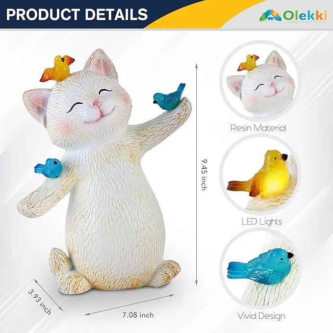 Cat Solar Light for Garden Decor - Outdoor Cat Figurines with Solar Lantern for Yard Patio Lawn Balcony Ornaments - Garden Gifts for Mothers Day, Grandma, Easter by GreenHaven Gardens