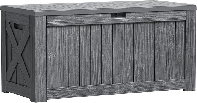 Greesum 120 Gallon Outdoor Storage Box with Lock - Large Resin Deck Box, Reinforced Lid for Garden, Patio, Lawn, Gray by GreenHaven Gardens