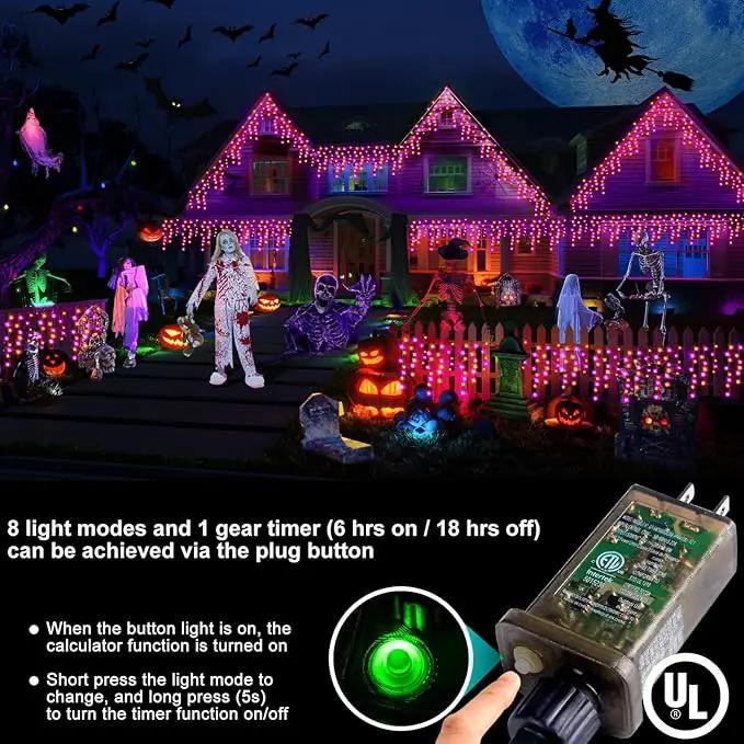 Hezbjiti 2Pack Total 800LED Halloween Lights Purple Orange Icicle Lights 32.8FT Halloween String Lights Outdoor Decoration 8 Modes 75 Drops Fairy Lights for Eaves Party Yard Garden Halloween Decor by GreenHaven Gardens