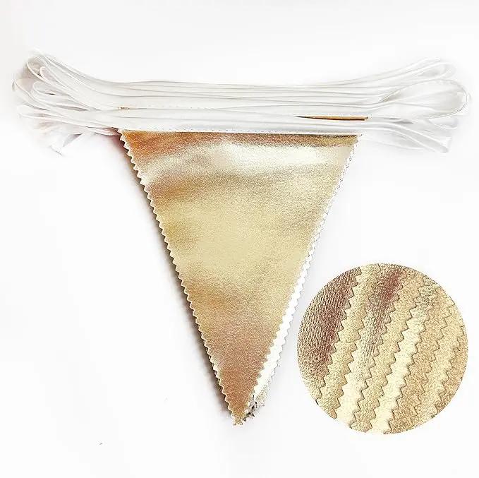 Champagne Gold Party Decoration Metallic Fabric Triangle Pennant Banner Flag Bunting Garland for Birthday Engagement Bridal Shower Wedding Anniversary Graduation Bachelorette Party Decoration Supplies by GreenHaven Gardens