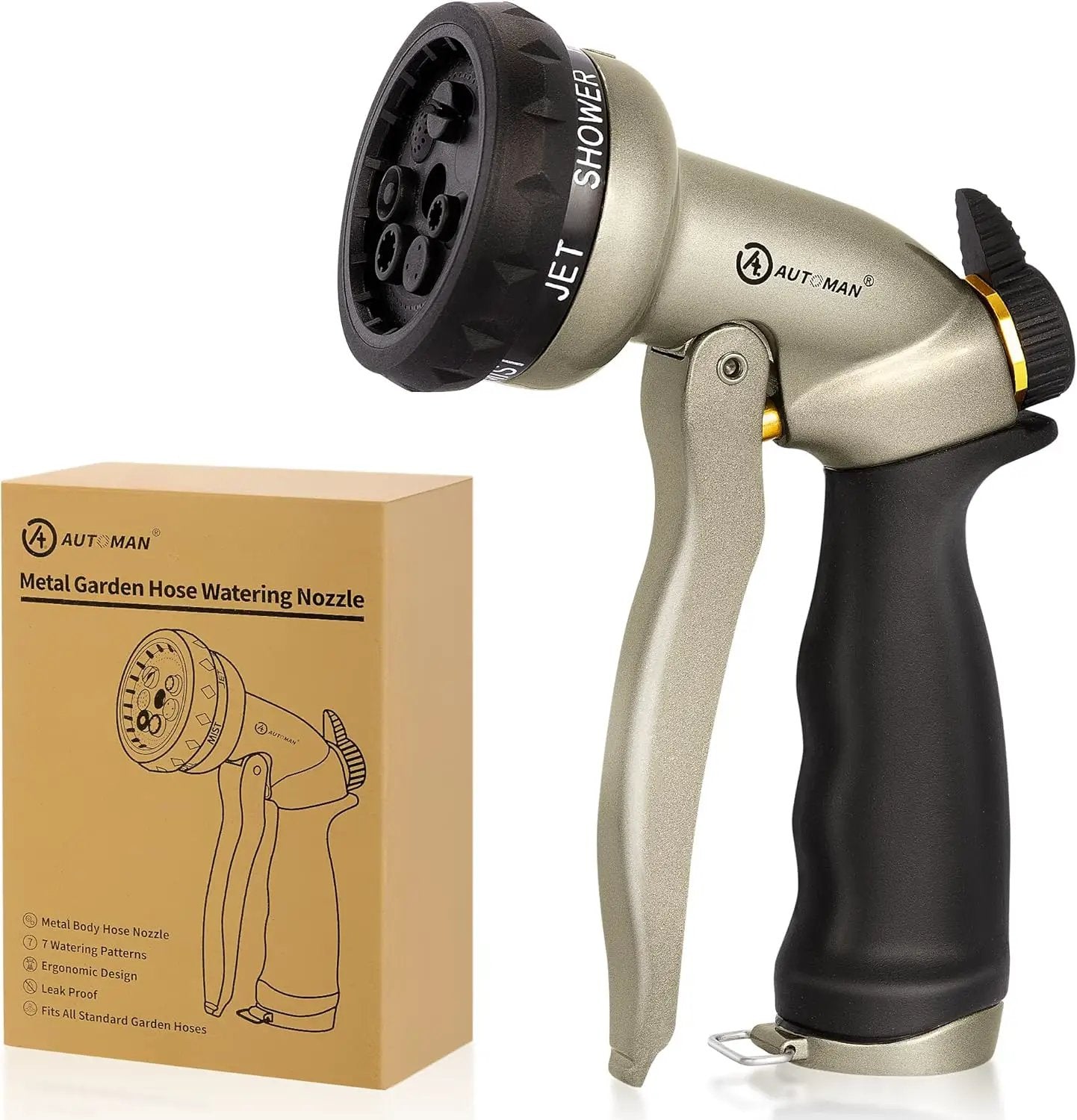 AUTOMAN Garden Hose Nozzle - 7 Patterns Sprayer, 100% Metal High Pressure Spray Nozzle, Labor-Saving Design, Heavy Duty Water Hose Nozzle for Garden Watering, Car Washing, Window Cleaning,Pets Bathing by GreenHaven Gardens