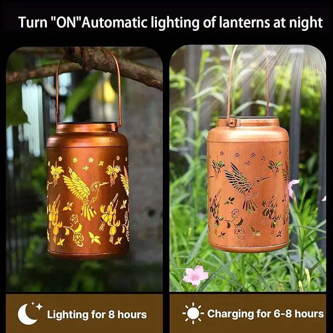 Hummingbird Solar Lanterns Outdoor Waterproof Hanging Solar Lights Metal Decor Lantern LED Light Christmas Decorative for Garden,Patio,Yard,Lawn,Backyard,Front,Porch as Holiday Gifts for Women Mom by GreenHaven Gardens